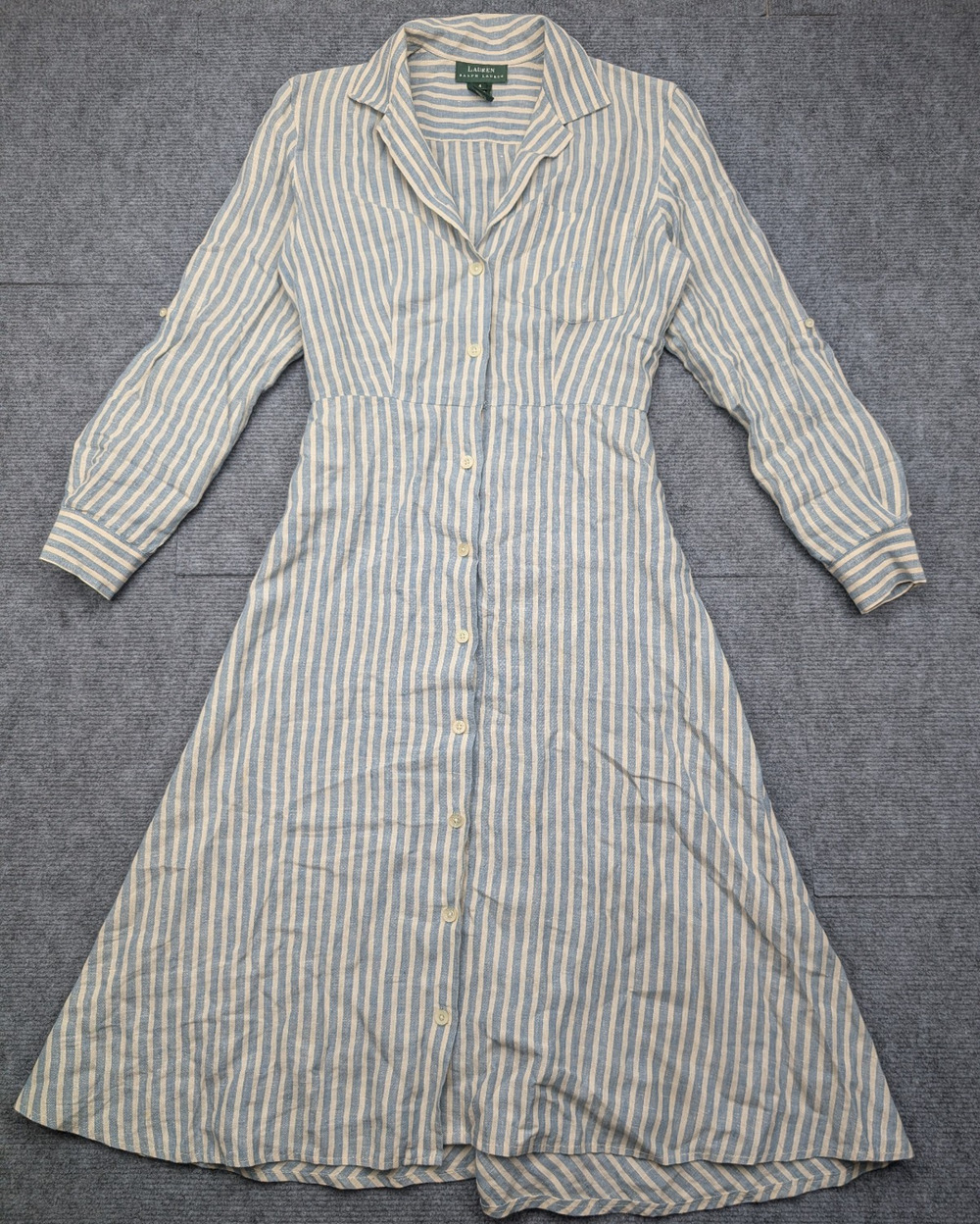 Ralph Lauren Midi Shirt Dress Womens 4 Linen Coastal Old Money Quiet Luxury